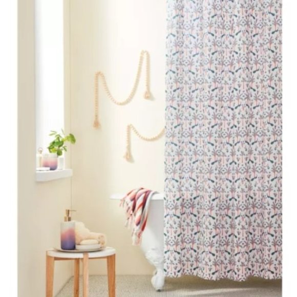 Wild Sage Esme Peacock 72-Inch X 72-Inch Shower Curtain in White Teal Orange - Picture 1 of 1
